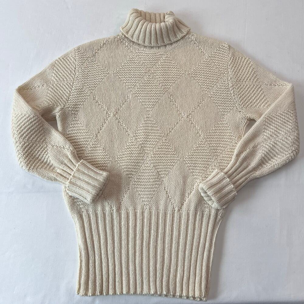 Rosanna Vintage Turtleneck Ivory Sweater Size Small Argyle Knit
